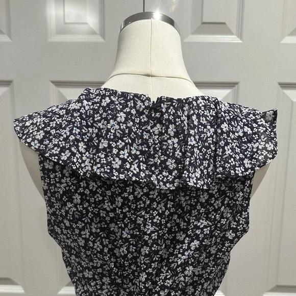 Maggy London Navy Blue V-Neck Floral Ruffles Coquette Girl Midi Dress Size 10 - Picture 10 of 15